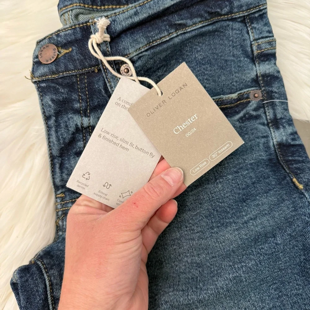 Oliver Logan NWT Straight Leg Chester Jeans in Dark Blue Wash - Size 24/00 - Picture 4 of 6